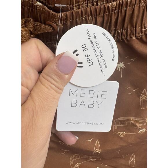 Mebie Baby Boys Swim Trunks 4T Brown Surf Bus Print UPF 50 Lined Board Shorts - Picture 3 of 7